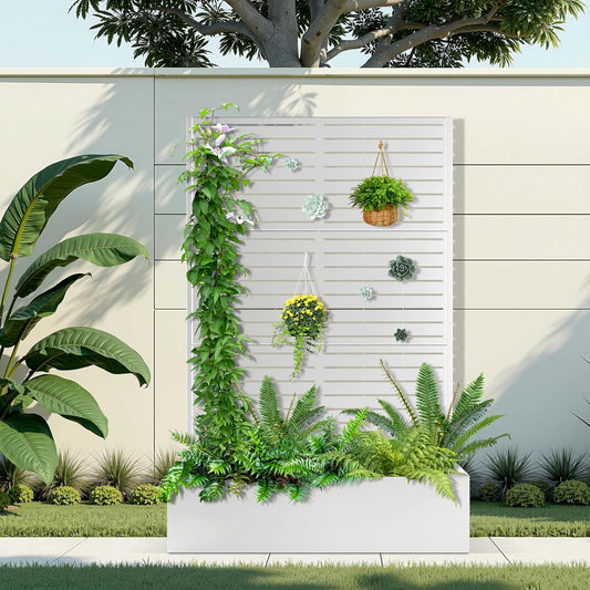 Metal Raised Garden Bed with Trellis, 2 in 1 Trellis with Planter Box & Privacy Screen for Climbing