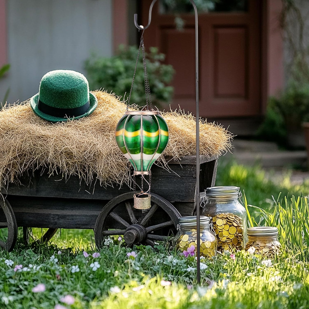 TERESA'S COLLECTIONS Hot Air Balloon Solar Lantern for Outdoor Garden Decor, Hanging Flickering