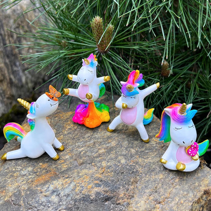 Mood Lab Miniature Unicorn Figurines Set - Funny Mini Statue Kit of 4 pcs - Unicorn Fairy Garden