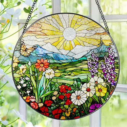 8 Inch Mountain Wildflowers Stained Glass Suncatcher, Suncatchers for Windows Hanging, Window