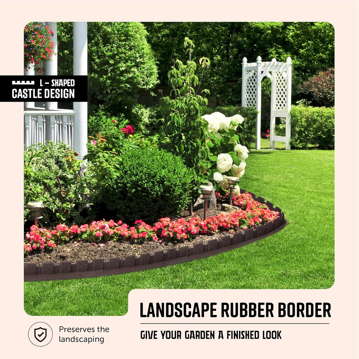 Playsafer L-Shaped Flexible Rubber Castle Edger for Lawns Landscaping and Playgrounds | Easy No Dig