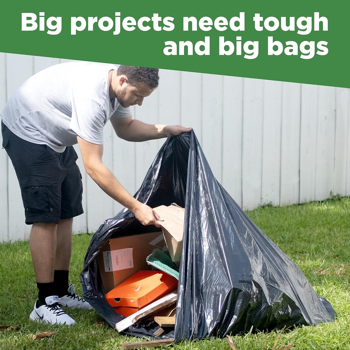 ToughBag 95-96 Gallon Trash Bags Heavy Duty (25 Count) - Extra Large Black Garbage Can Liners for