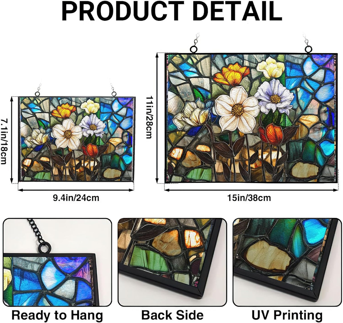 Customized Rectangle Lotus in The Lake Stained Glass Window Hanging, Stained Glass Suncatcher for