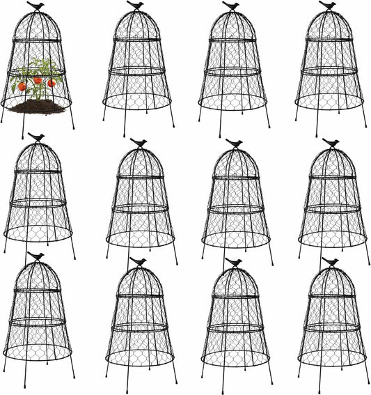 Pack of 12 Heavy-Duty Chicken Wire Plant Cloches – Rustproof Garden Protectors and Plant Cages for