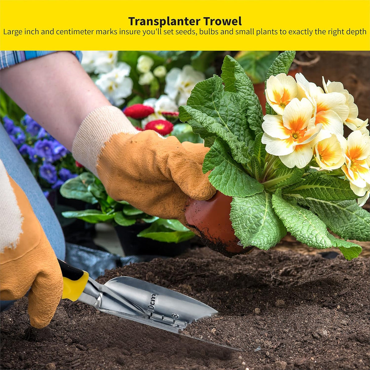 ⭐️ Gardenera 3PC Garden Tool Set with Soft Rubberized Non-Slip Handles - Hand Trowel, Transplant