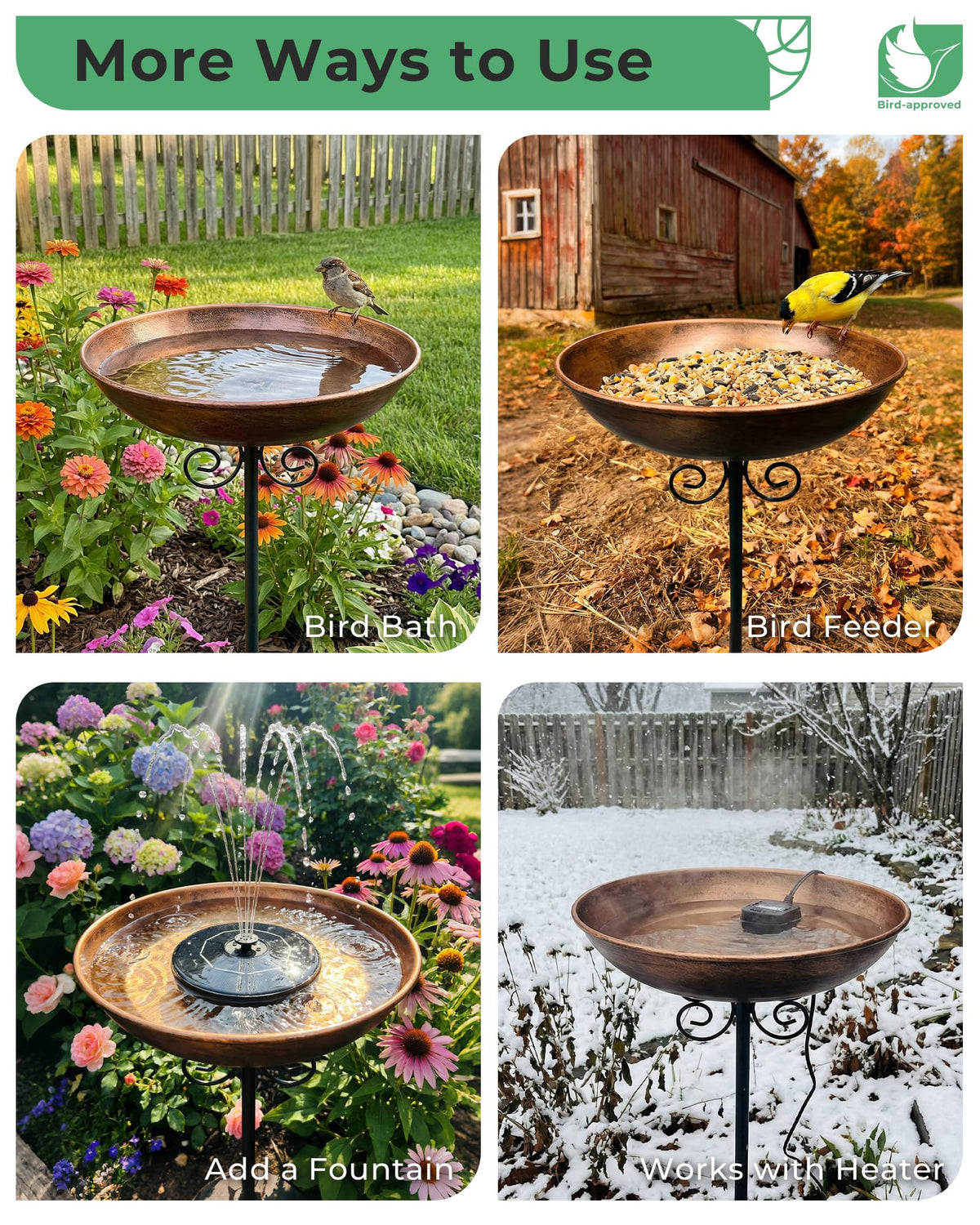 OUISJYER 10" Small Metal Bird Bath with Stake, Outdoor Birdbath for Garden