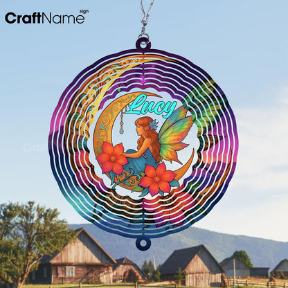 Personalized Moon Wind Spinner 3D Stainless Steel, Moon Garden Spinner Hanging Outdoor Decor, Wind