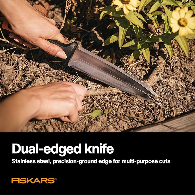 Fiskars Hori Hori Garden Knife with Sheath, Multi-Purpose Heavy Duty Gardening Hand Tool for