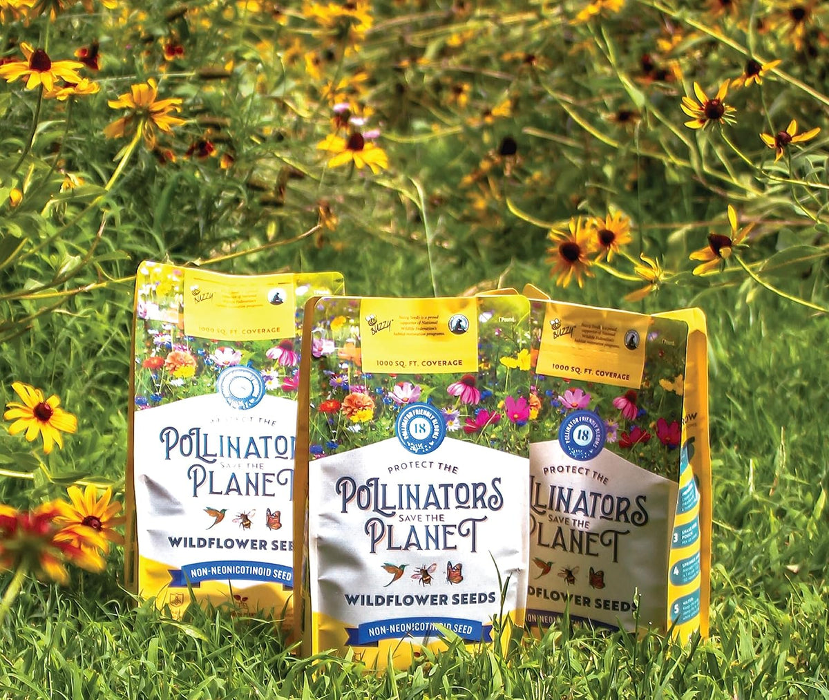 BUZZY Wildflower Pollinator Seed Mix (1lb Bag), 18 Pollinator-Friendly Varieties, Protect The