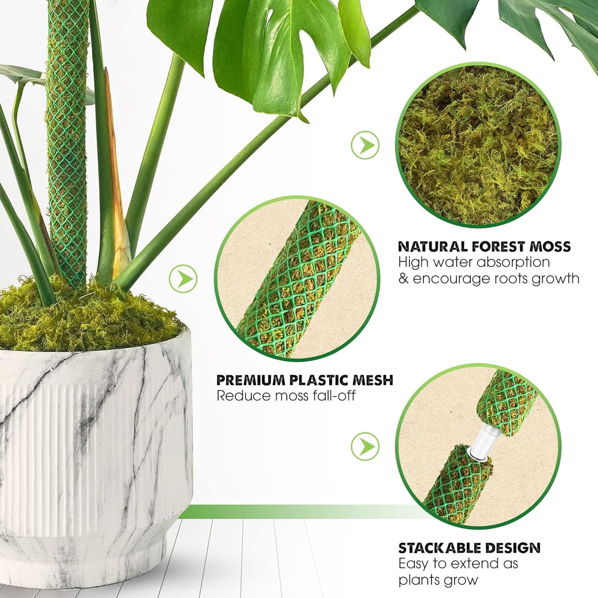 DUSPRO Green Stackable Mesh Moss Pole for Plants Climbing Vine Supporting Monstera Trellis, for