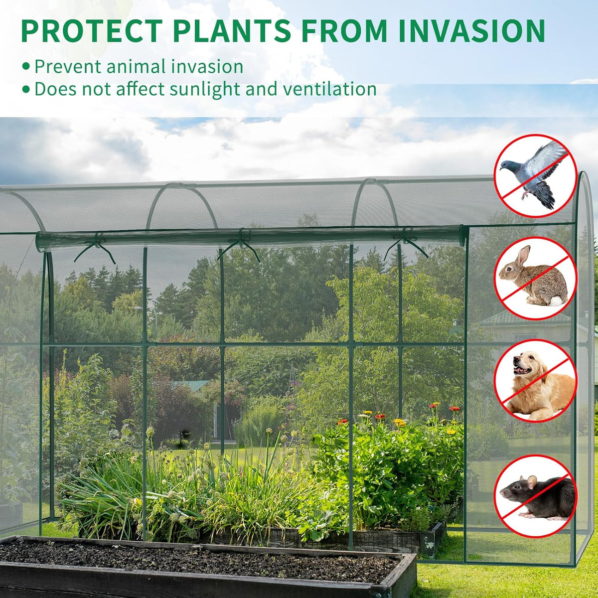 SUNYRISY Garden Plant Netting Crop Cage for Garden Raised Bed, 9.8 x 3.3 x 6 Ft Plant Cover Cage