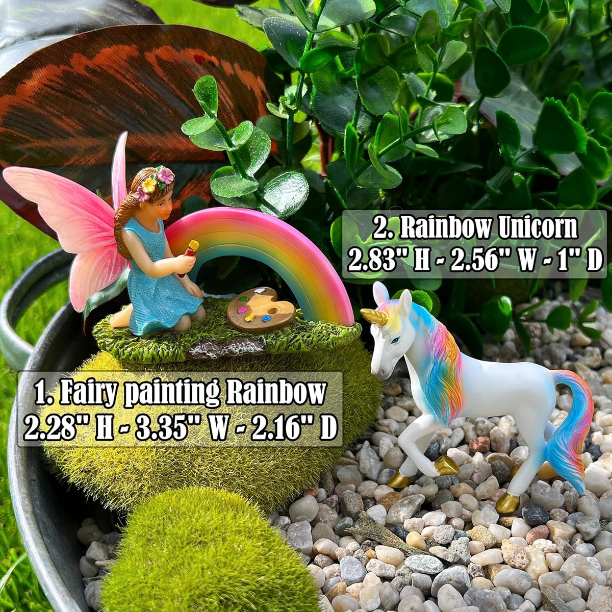 Mood Lab Fairy Garden - Unicorn Rainbow Set of 2 pcs - Miniature Figurines & Accessories Kit