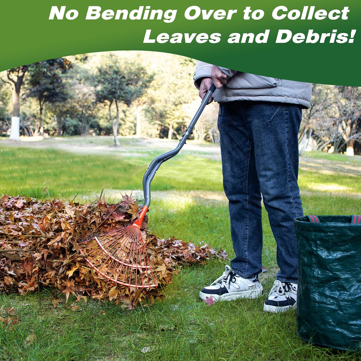 Walensee Leaf Grabber Rake with Long Steel Handle, Heavy Duty Leaf Picker Upper & Garden Claw