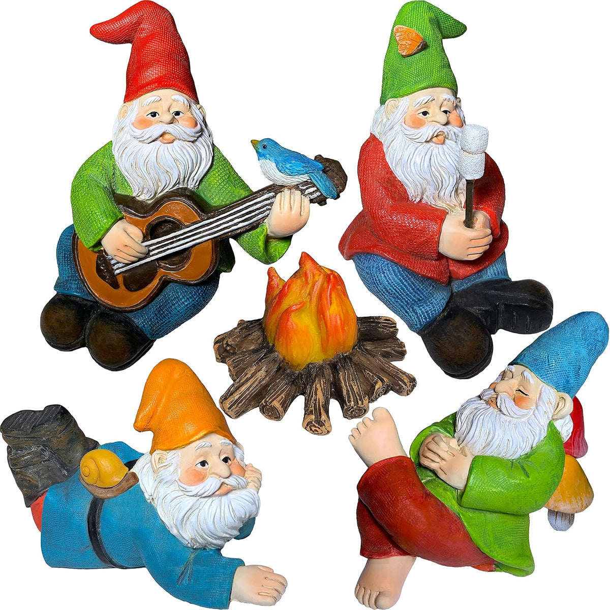 Mood Lab Miniature Garden Gnomes - Camping Gnome Kit of 5 pcs - Figurines & Accessories Set