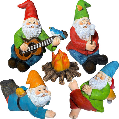 Mood Lab Miniature Garden Gnomes - Camping Gnome Kit of 5 pcs - Figurines & Accessories Set