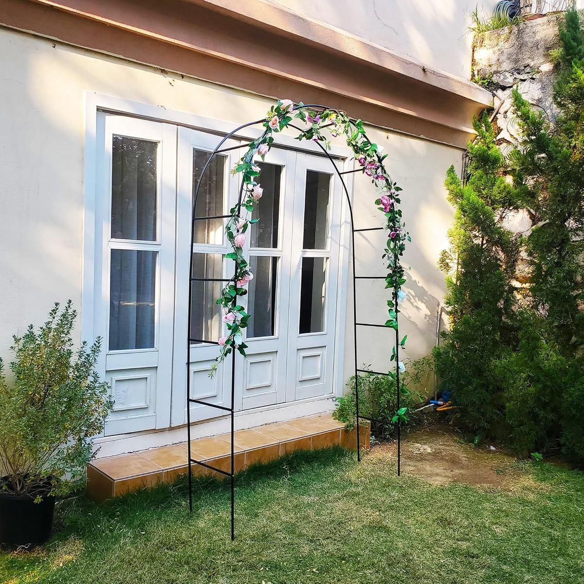 Green Iron Pergola Arbor Practical, 7.9 Feet High x 4.6 Feet Wide, Assemble Easily for Various