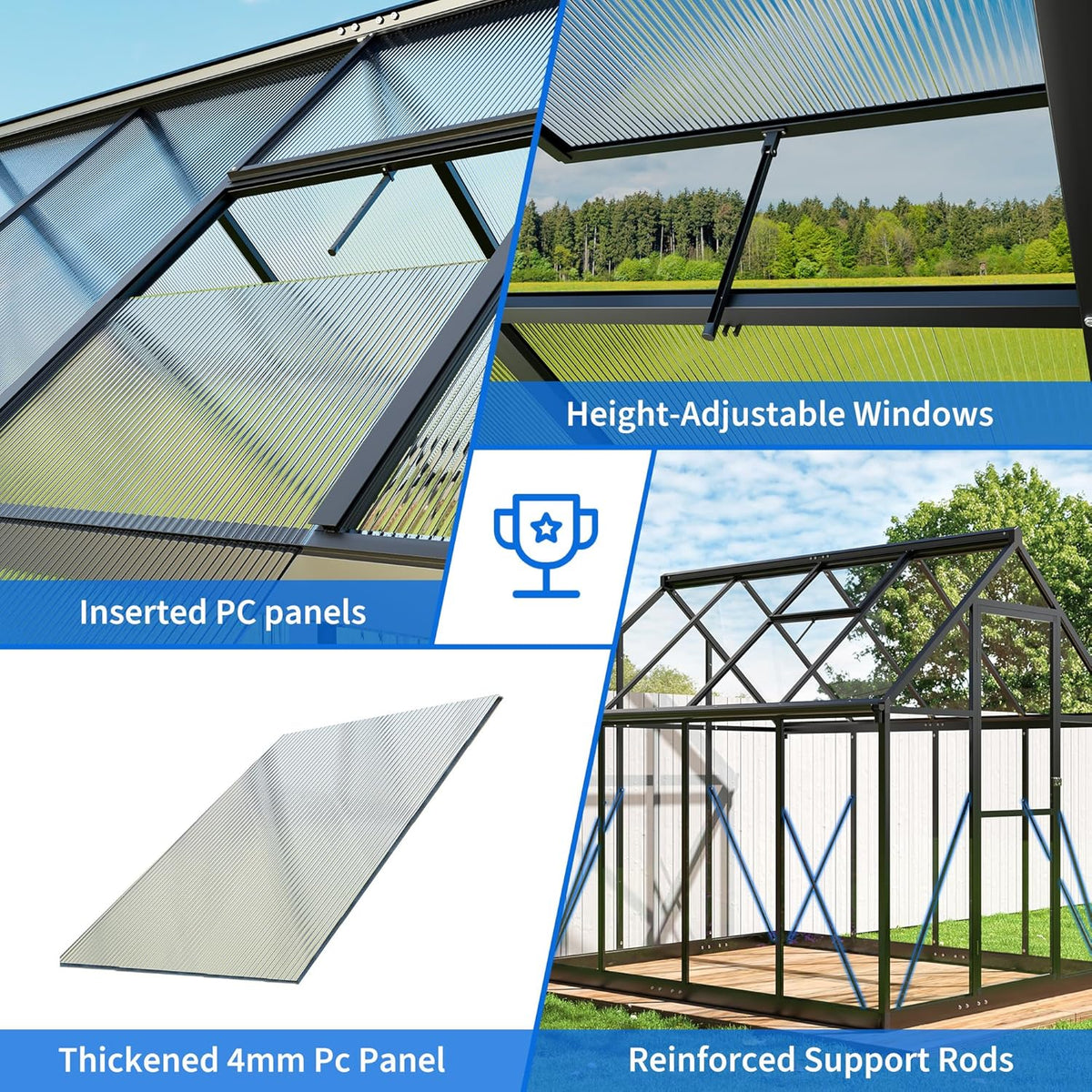 WKM 5.8x7.3 FT Greenhouse for Outdoors, Quick-fit Structure Greenhouse with Window for Ventilation