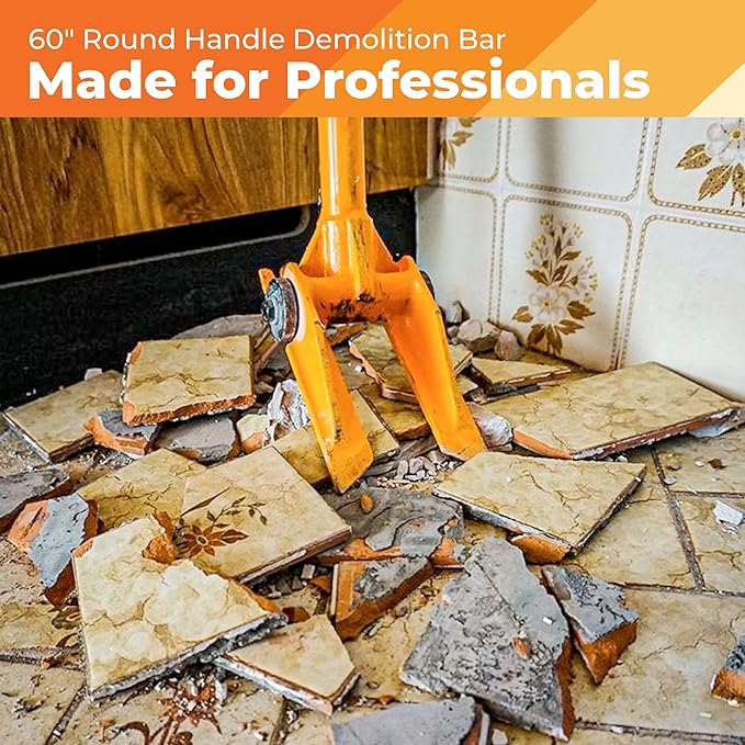 Gutster 60" Round Handle Demolition Bar - Ultimate Flooring/Hardwood Demolition Tool - Long Handle