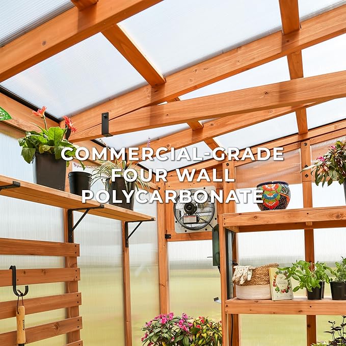 Backyard Discovery Poppy 11' x 7' Cedar Wood and Polycarbonate Walk-In Greenhouse Kit with Exhaust