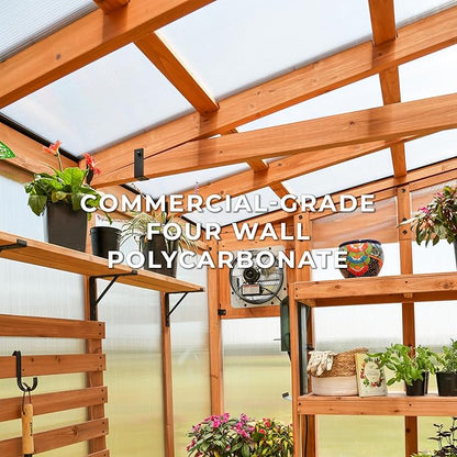 Backyard Discovery Poppy 11' x 7' Cedar Wood and Polycarbonate Walk-In Greenhouse Kit with Exhaust