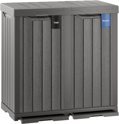 EAST OAK 62 Gallon Outdoor Trash Can | Waterproof Resin Garbage Can with Recycle and Garbage Labels
