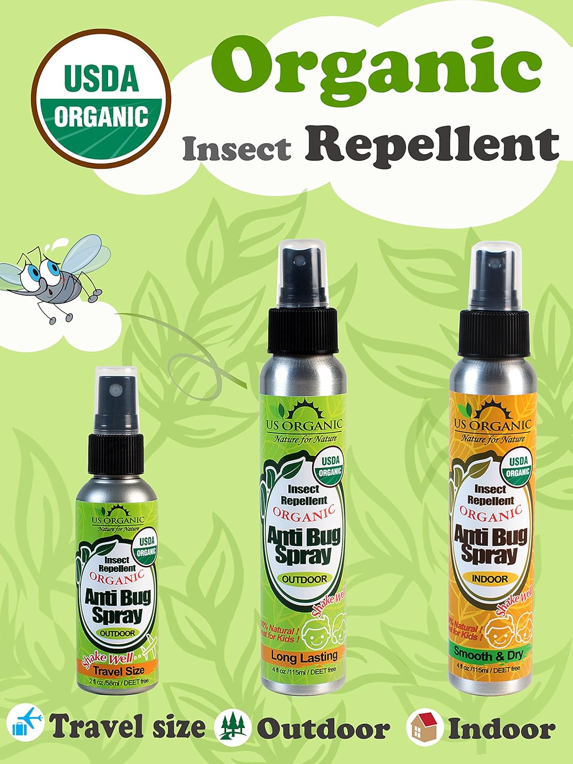 US Organic Mosquito Repellent Anti Bug Outdoor Pump Sprays, USDA Certification, Cruelty Free