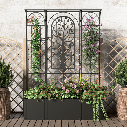 Metal Planter Box with Trellis, Raised Garden Bed with Trellis Privacy Screen, 62 inch Tall Planter