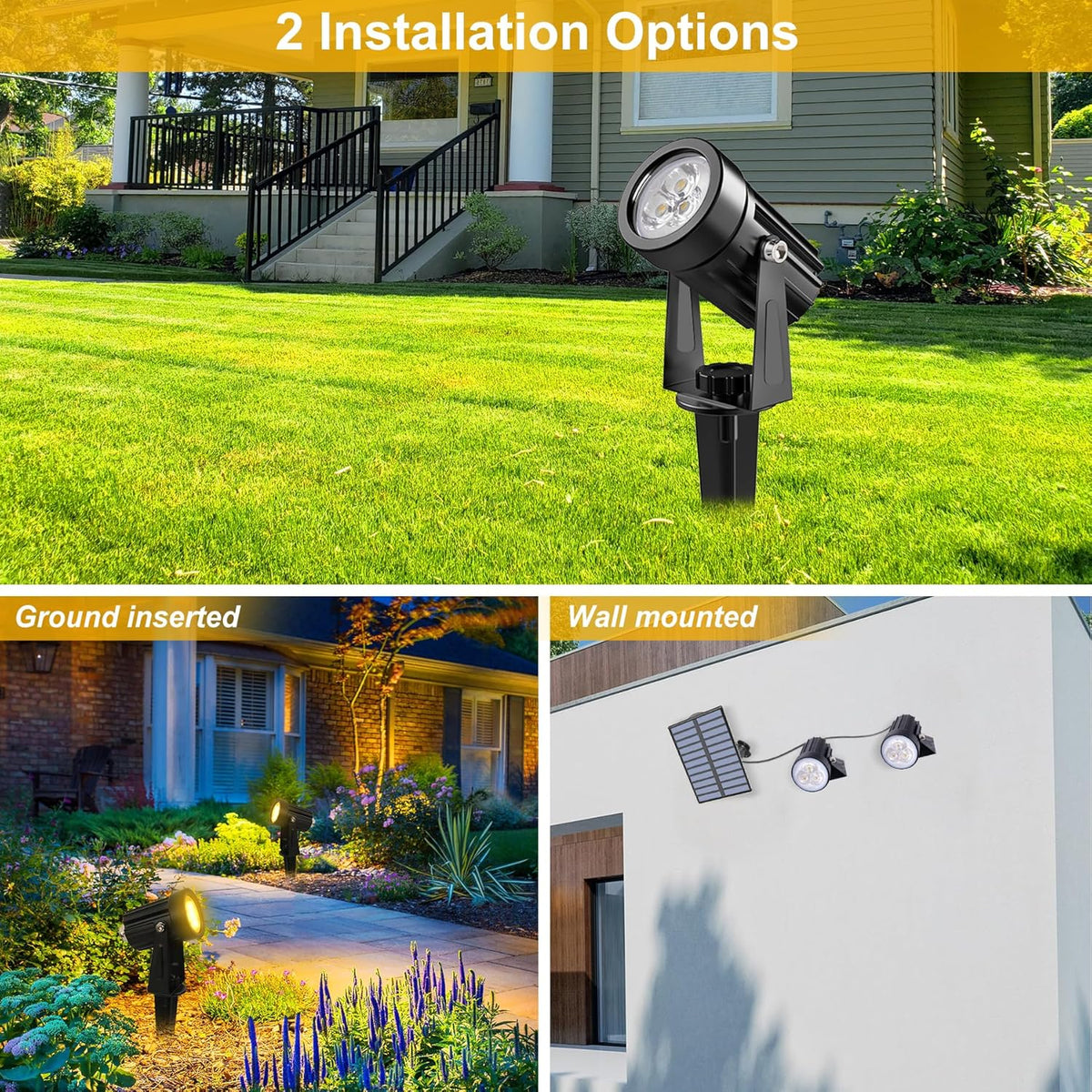 Solar Spot Lights Outdoor, Solar Landscape Spotlights IP65 Waterproof 9.8ft Cable,Auto On/Off