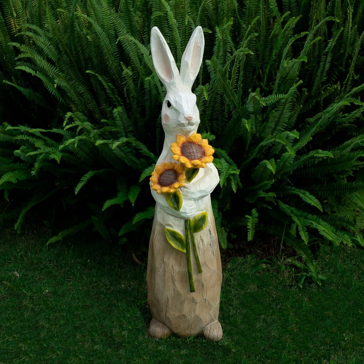 ZOEJADE 35"H Resin Large Rabbit Statue Bunny with Sunflowers Sculpture Outdoor Statues Indoor Decor