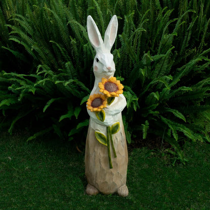 ZOEJADE 35"H Resin Large Rabbit Statue Bunny with Sunflowers Sculpture Outdoor Statues Indoor Decor