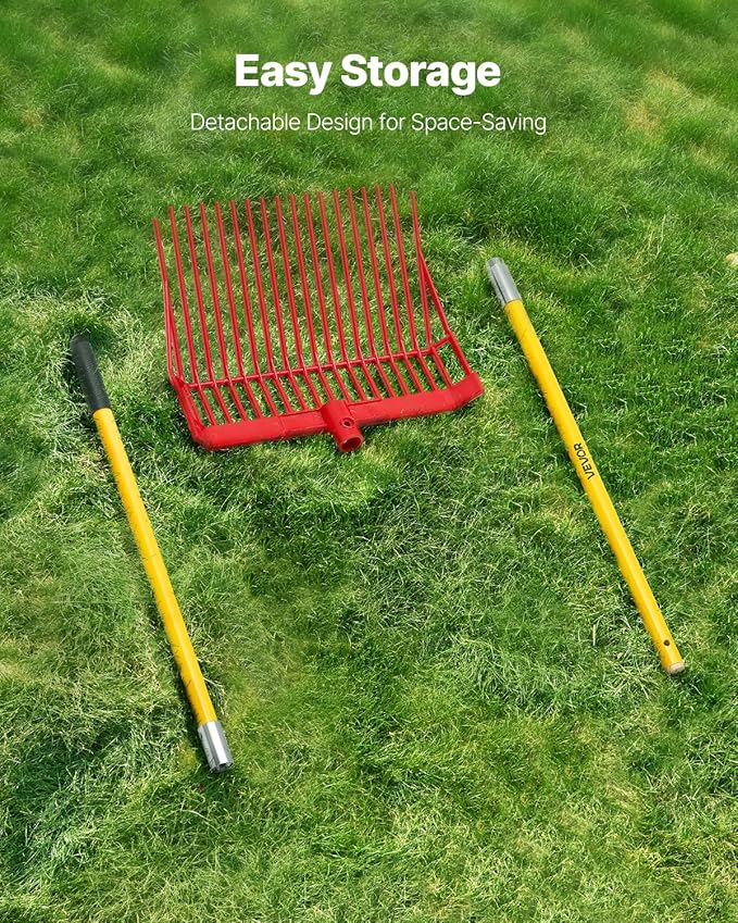 VEVOR Manure Fork, 18 Angled Tines, Horse Manure Rake with Long Fiberglass Handle, 61 in Durable