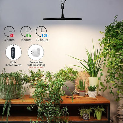 chiphy Hanging Grow Lights for Indoor Plants, 40W Full Spectrum with 3/9/12 Hours Timer, Pendant