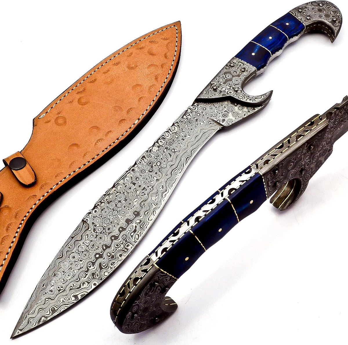 Nooraki - 18 inches Handmade Damascus Steel Machete/Kukri Knife, Bushcraft Knife, Hunting Knife