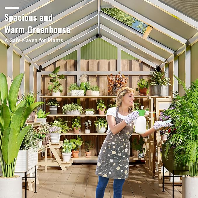 6x10 FT Greenhouse, Easy Assembly Aluminum Polycarbonate Greenhouses for Outdoors with Roof Vent