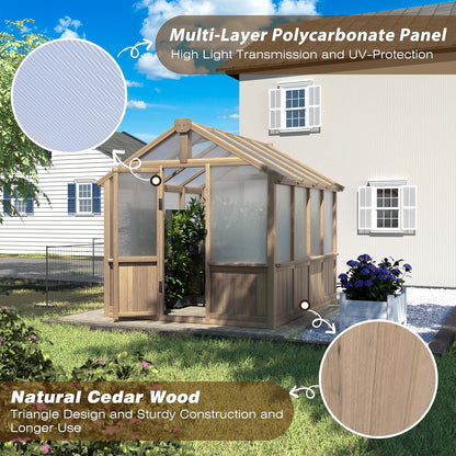 Mupater 6 x 8 FT Wooden Polycarbonate Greenhouse with Ventilated Window and Lockable Door, 6mm PC
