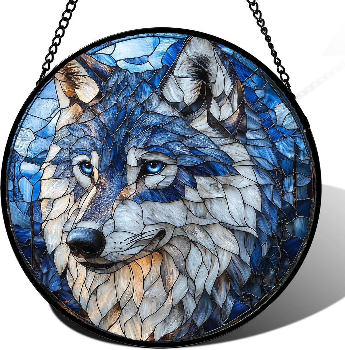 Stained Glass Window Hanging - Funny Wolf Suncatcher Ready to Hang Window Doors Home Decoration and