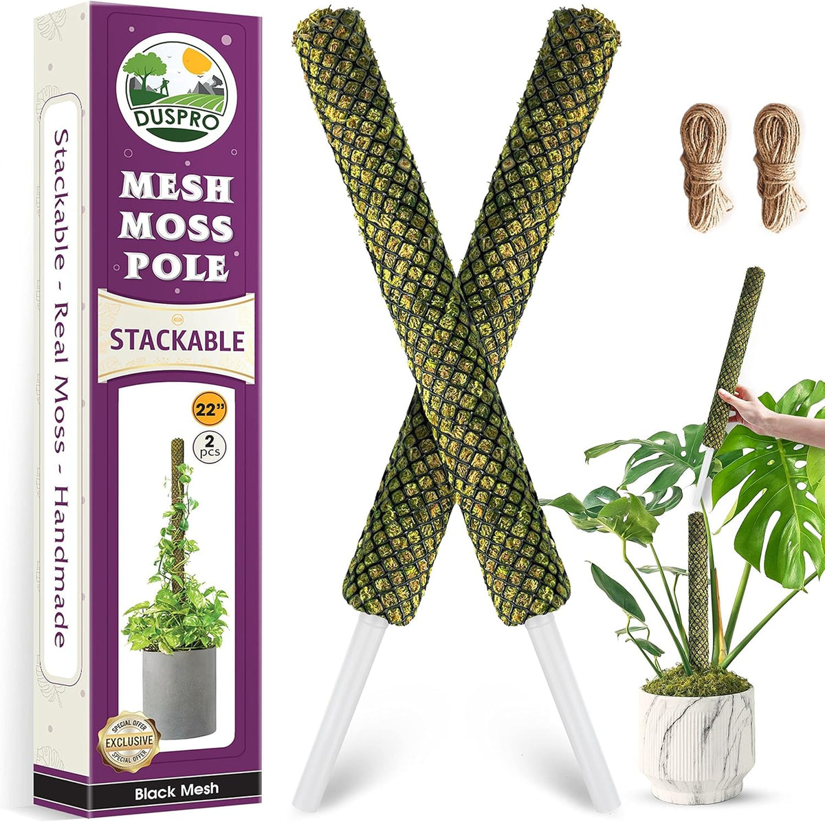 DUSPRO Stackable Mesh Moss Pole for Plants Monstera Potted Plant Stakes for Indoor Plants