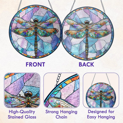FLAGWIX Christmas Dragonfly Gifts for Women Men - Stained Glass Window Hanging 10 in - Dragonfly