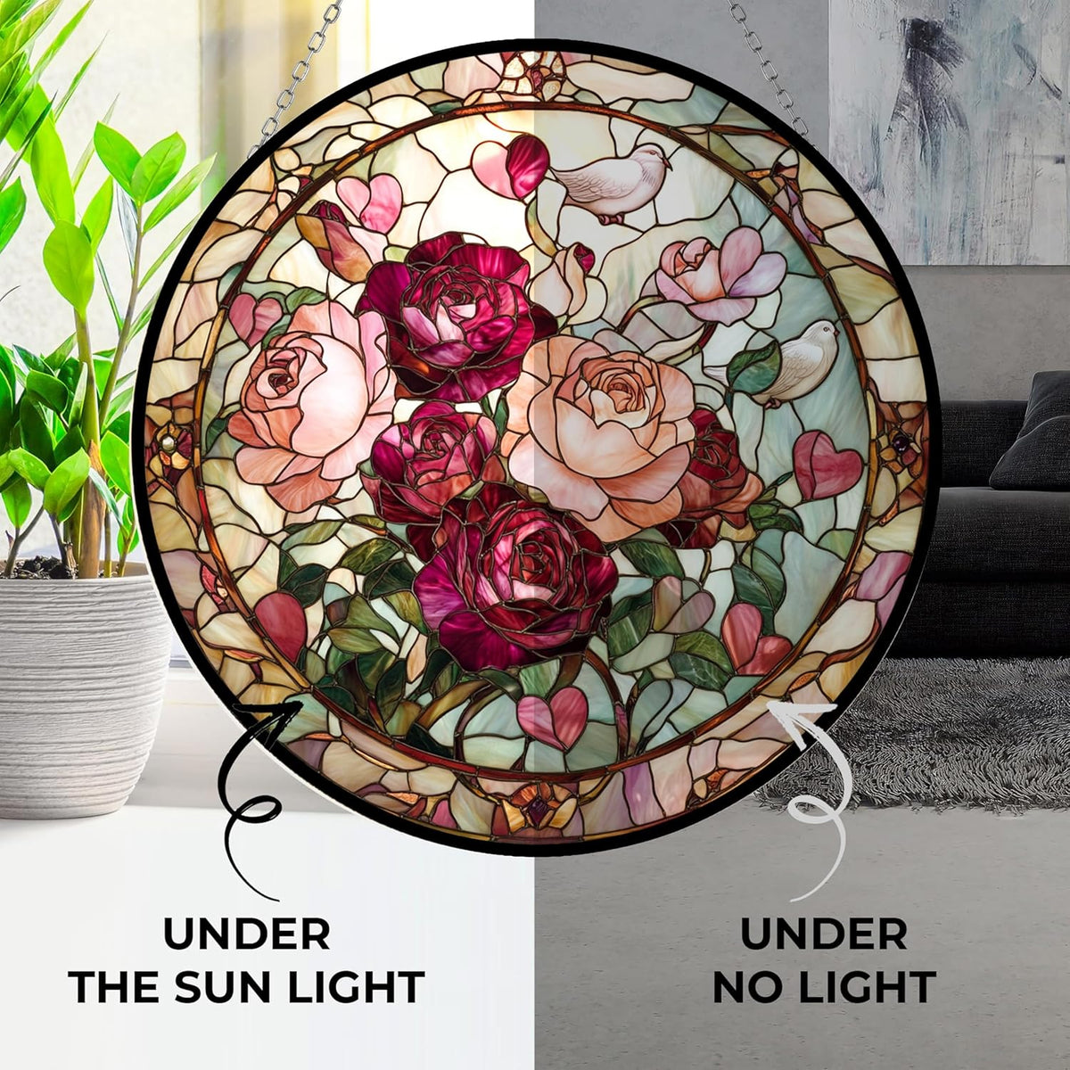 Valentine Blooming Roses Stained Glass Window Hanging by Clare Donovan, Suncatcher for Women