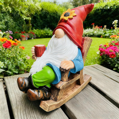 Drinking Coffee Faceless Garden Gnome Statue Decoration - 7.2"Figurine Ornament for Indoor Outdoor