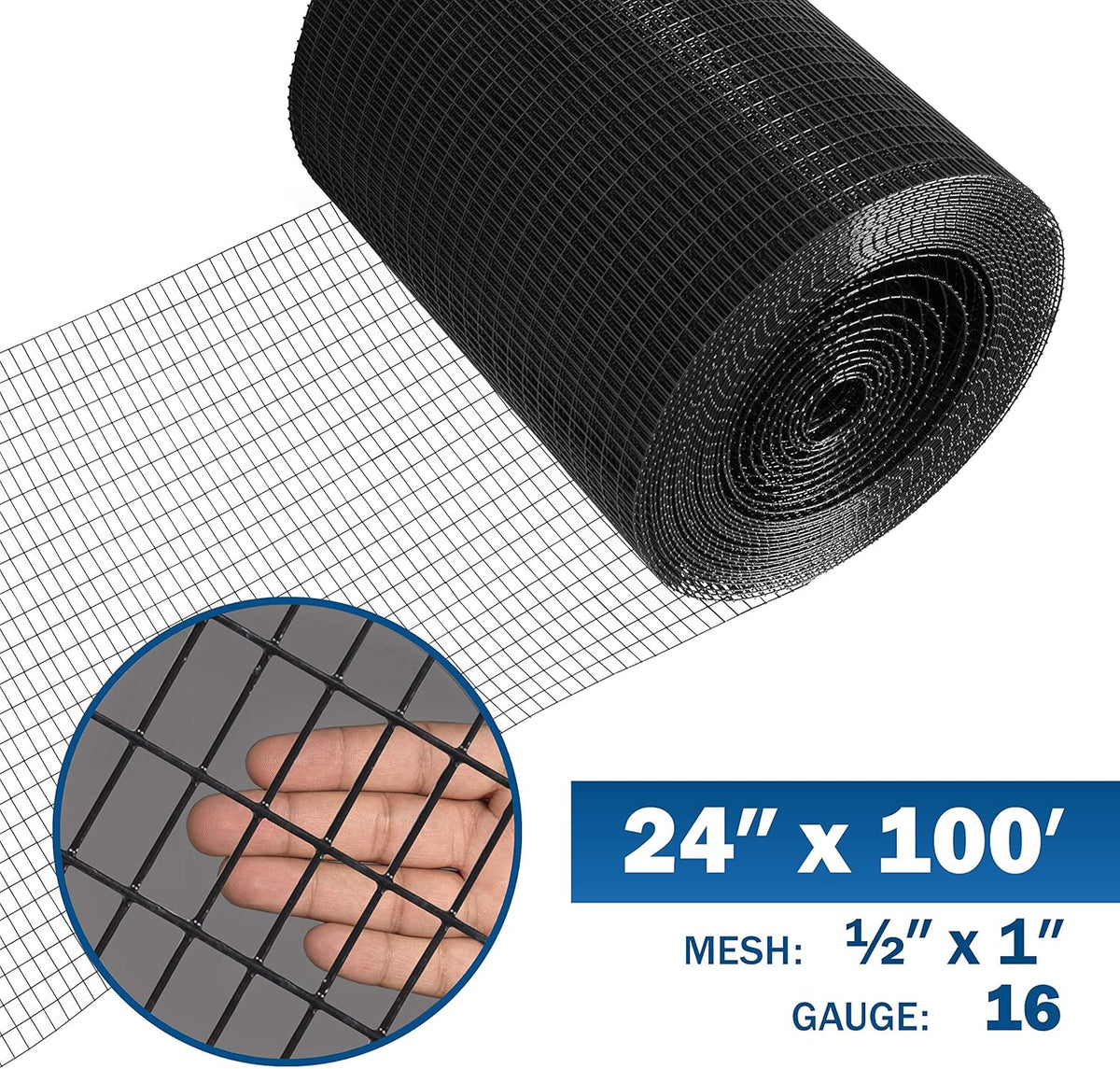 Fencer Wire 16 Gauge Black Vinyl Coated Welded Wire Mesh Size 0.5 inch by 1 inch (2 ft. x 100 ft.)