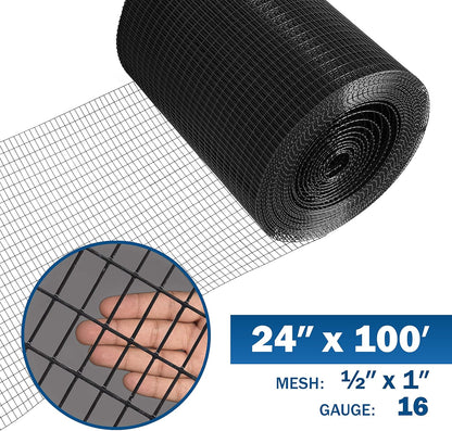 Fencer Wire 16 Gauge Black Vinyl Coated Welded Wire Mesh Size 0.5 inch by 1 inch (2 ft. x 100 ft.)