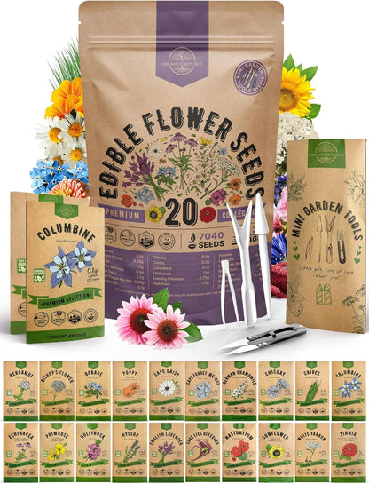 Organo Republic 20 Edible Flower Seeds Variety Pack- Indoor/Outdoor. 7000+ Non-GMO Heirloom: