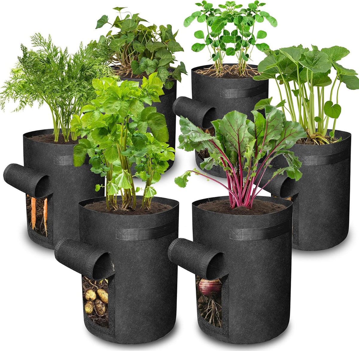 Gardzen 6 Pack BPA-Free 10 Gallon Vegetable Grow Bags with Access Flap and Handles, Suitable for