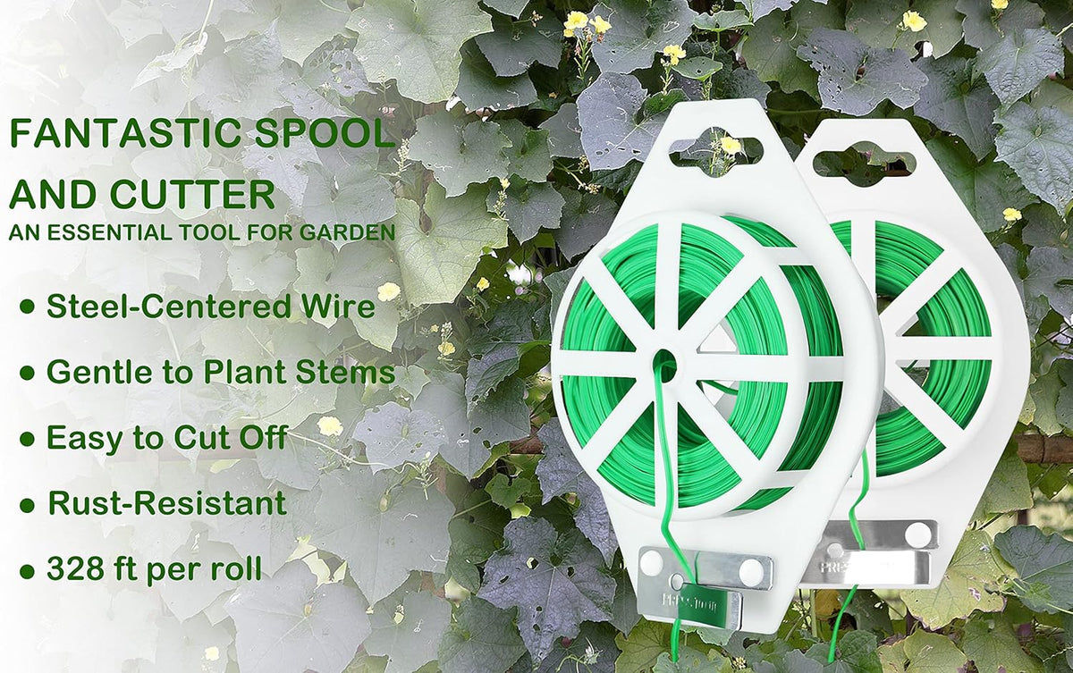 Gardzen 328ft Twist Ties, Reusable Coated Wire Plant Ties with Cutter, Ideal for Sealing Plastic