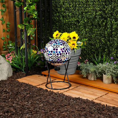 Alpine Corporation HMD218 Mosaic Gazing Globe with Mirrored Floral Pattern Decoration for Garden