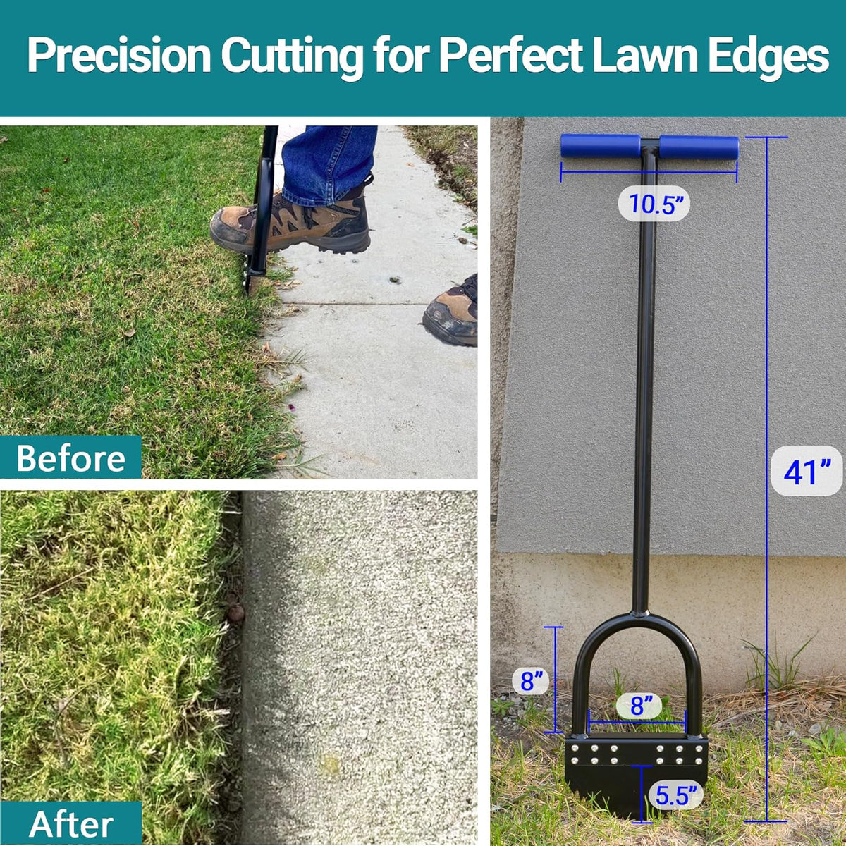 One-Piece 41in Manual Edger Lawn Tool with Spring Steel Blade Manganese Steel Border Edger for