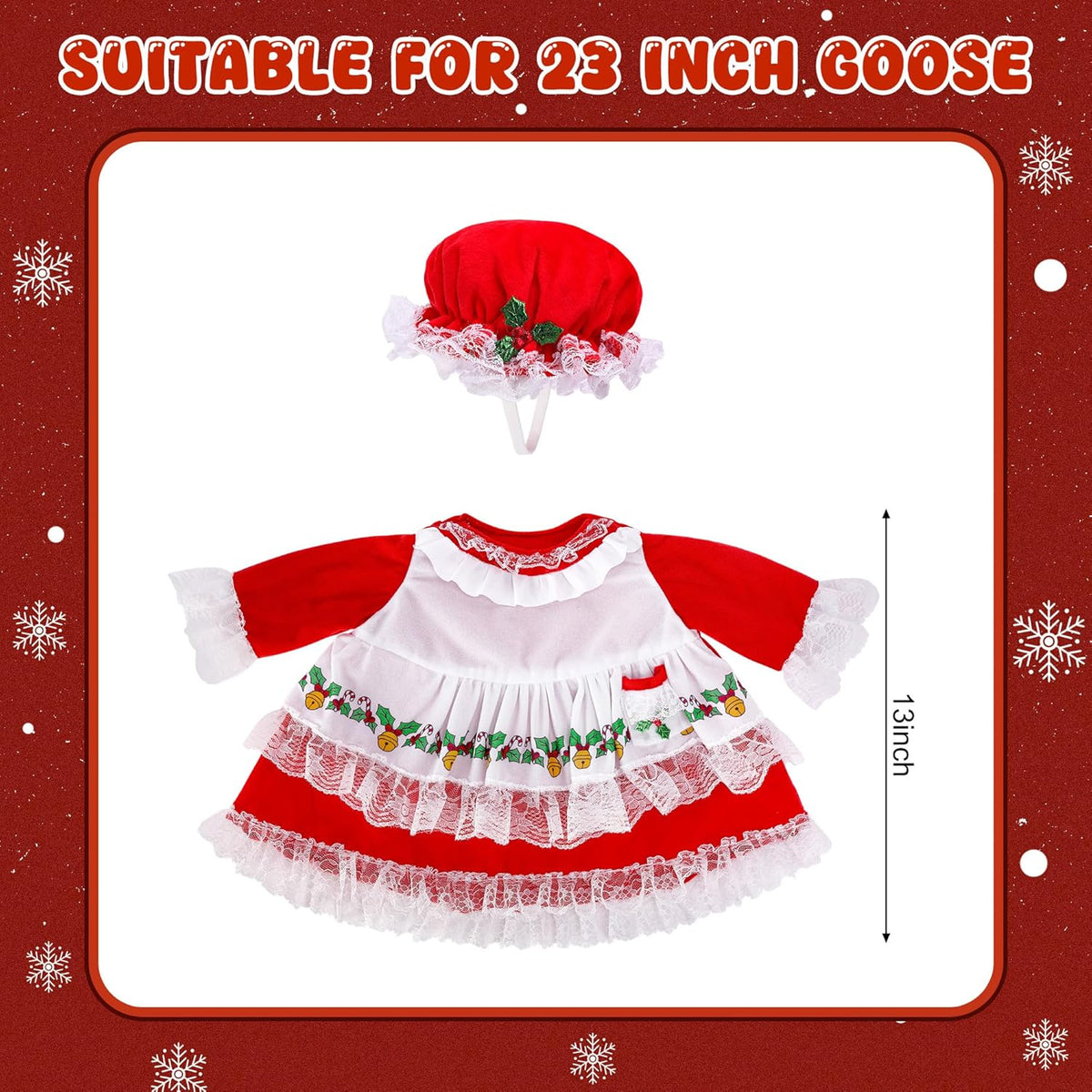 2 Pcs/Set Christmas Mrs. Claus Porch Goose Outfits, Lawn Goose Statue Mrs. Claus Costume, Red Green