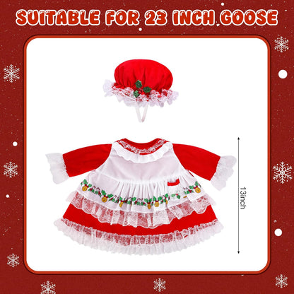 2 Pcs/Set Christmas Mrs. Claus Porch Goose Outfits, Lawn Goose Statue Mrs. Claus Costume, Red Green