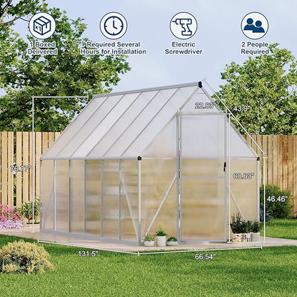6'X11' Aluminum-Framed Polycarbonate Greenhouse, Heavy Duty Polycarbonate Greenhouse with Quick